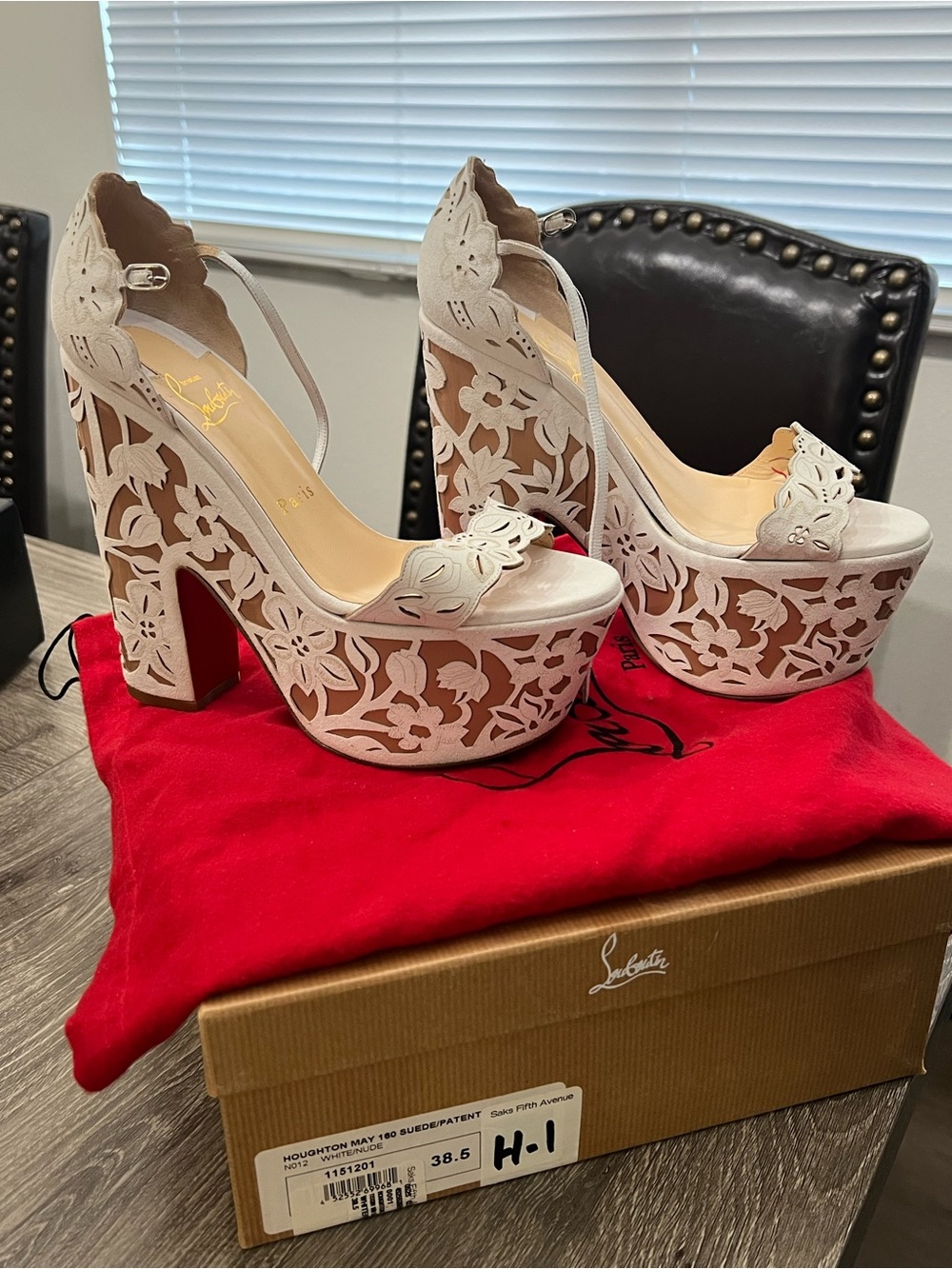 Christian Louboutin Cream Laser-Cut Floral Platform Sandals
